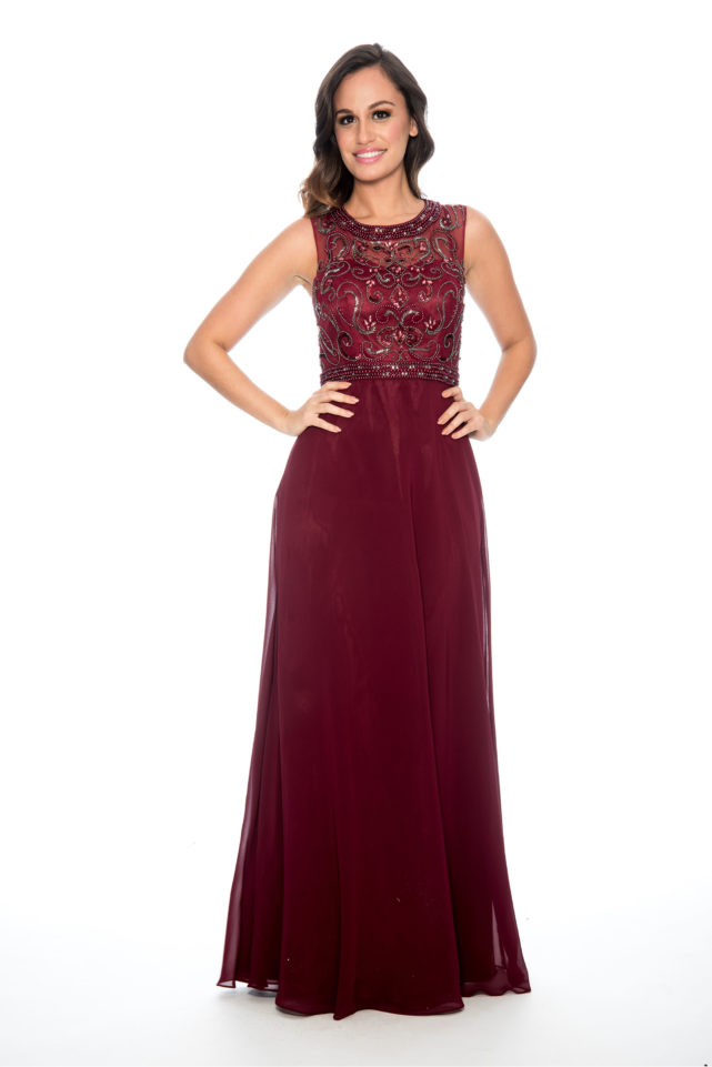 Beaded bodice flowy long gown - bridesmaid dress - mother of bride dress - wedding guest dress - formal evening dress
