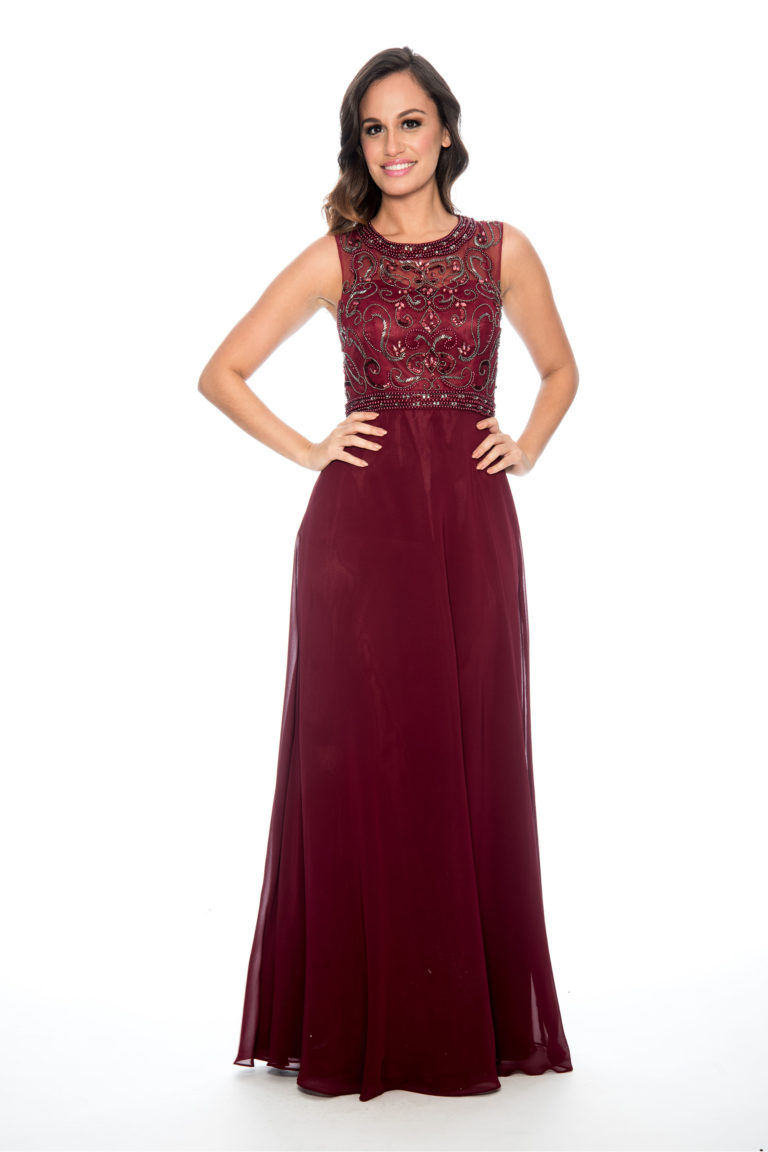 Beaded bodice flowy long gown - bridesmaid dress - mother of bride dress - wedding guest dress - formal evening dress