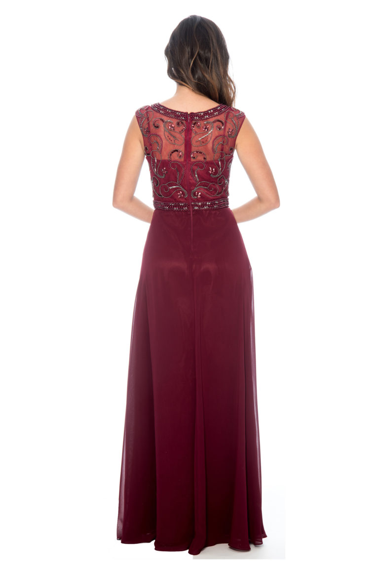Beaded bodice flowy long gown - bridesmaid dress - mother of bride dress - wedding guest dress - formal evening dress