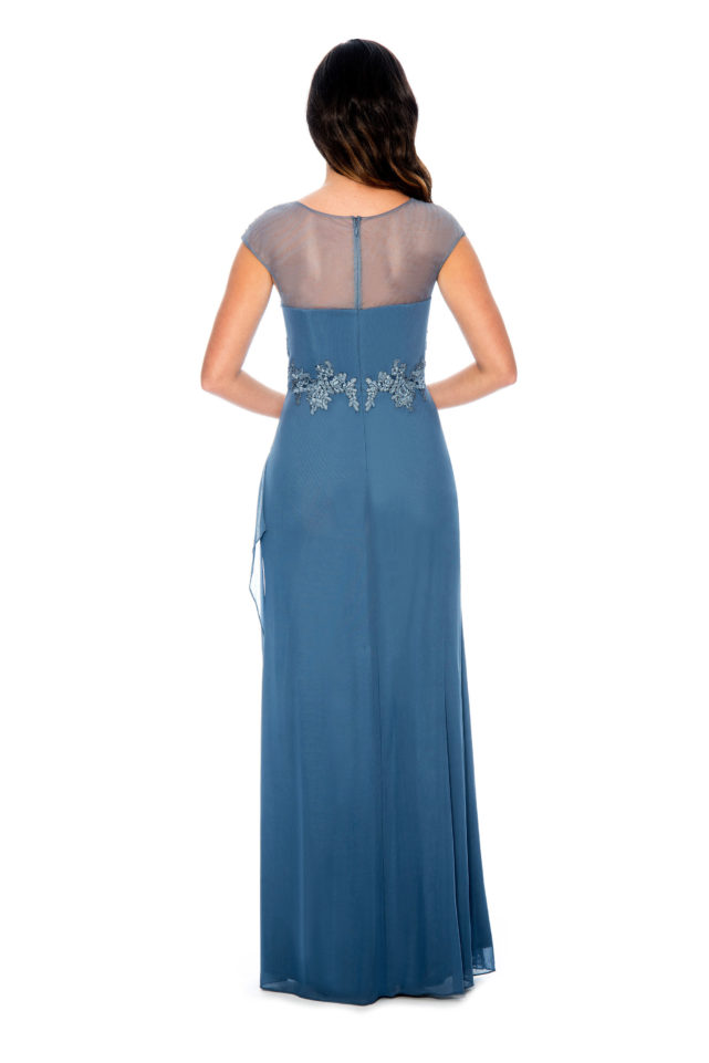 Lace applique top overlay cascade long gown - formal evening dress - mother of bride dress - plus size dress