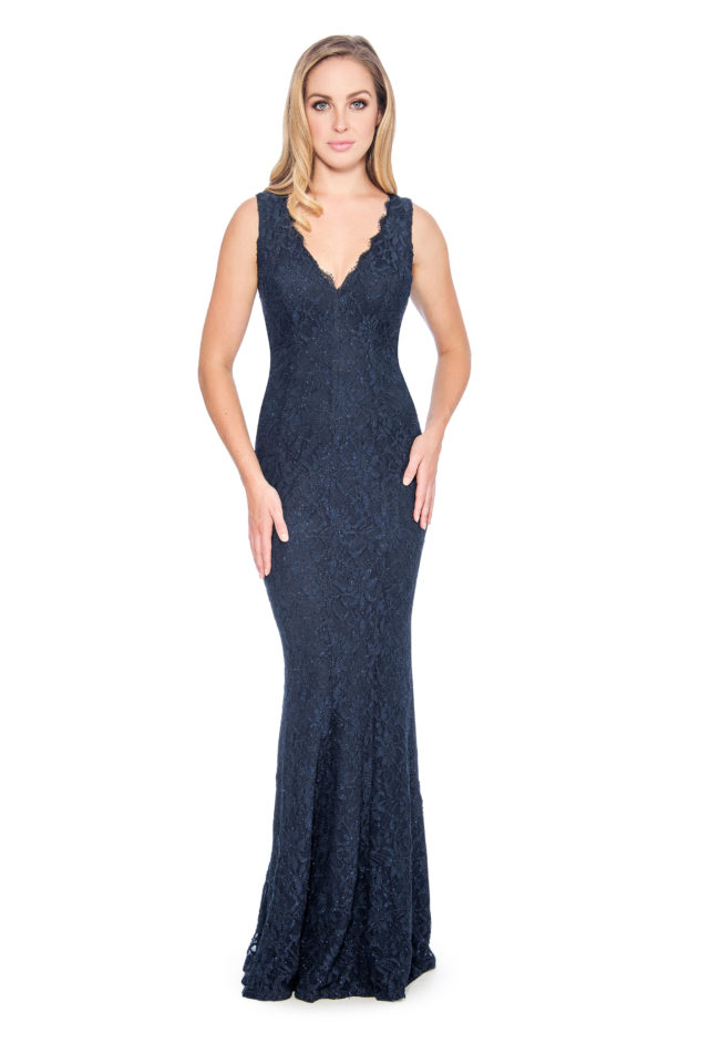 V neck mermaid lace long gown - formal evening dress - mother of bride dress - prom dress - homecoming dress