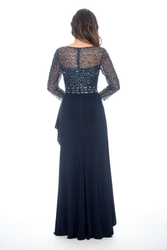 Lace sequin top over lay cascade skirt - formal evening dress - mother of bride dress - plus size dress - wedding guest dress