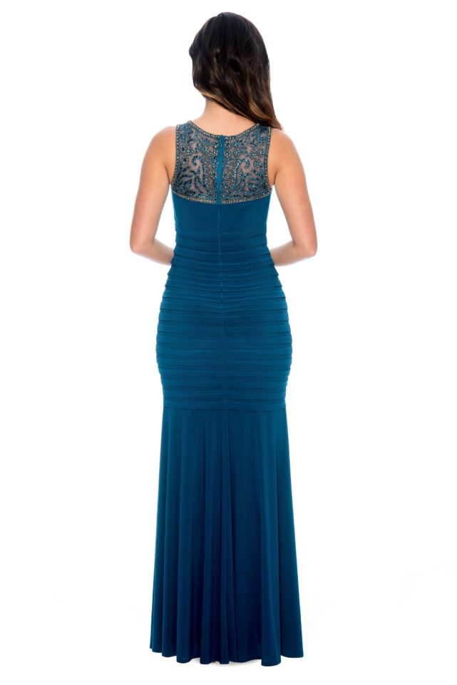 Beaded yoke pleated long gown - bridesmaid dress - formal evening dress - mother of bride dress