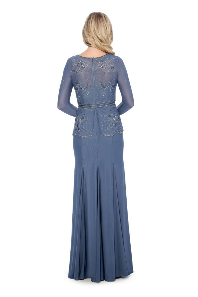 Beaded peplum long godet gown - formal evening dress - mother of bride dress