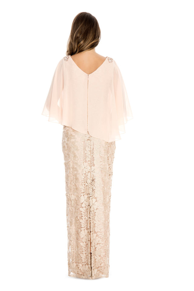 Chiffon cape over lace long gown - mother of bride dress - plus size dress - wedding guest dress