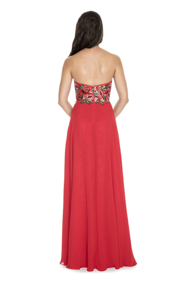 Strapless flowy floral appliqué top long gown - prom dress - homecoming dress - plus size dress
