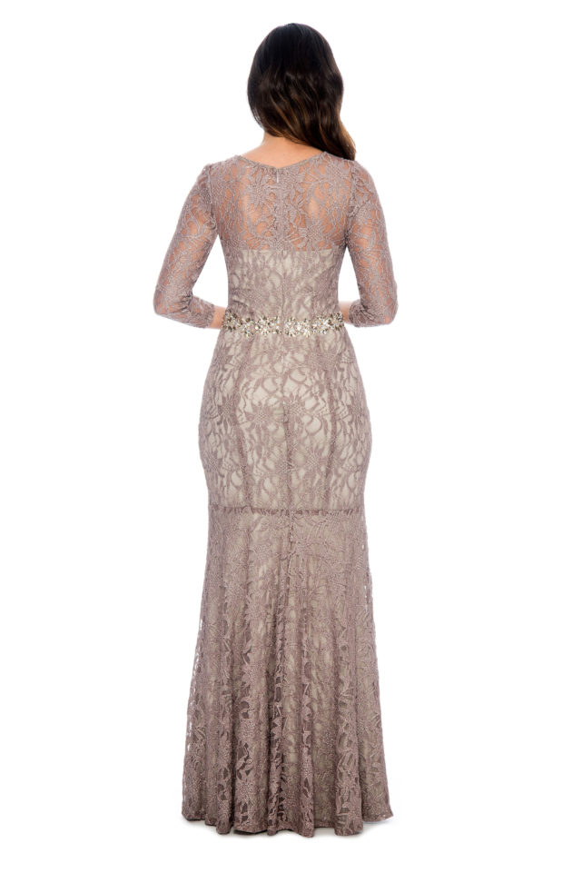 Beaded waist lace long gown - bridesmaid dress - mother of bride dress - wedding guest dress - formal evening dress