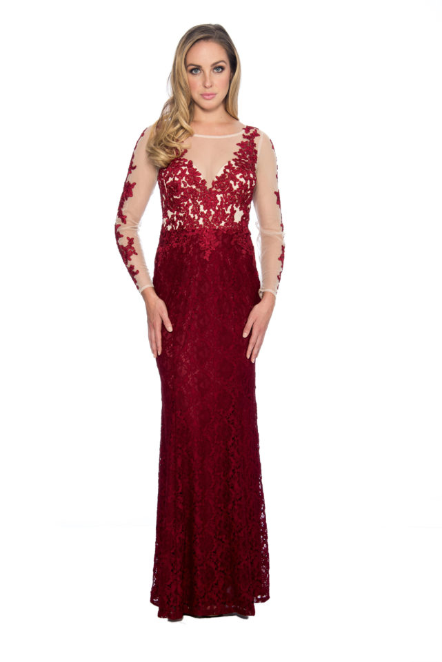 Lace applique long gown - formal evening dress - mother of bride dress - wedding guest dress