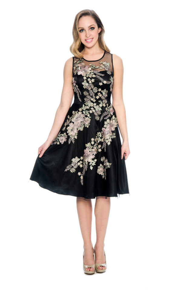 Floral embroidery short dress - bridesmaid dress - short cocktail dress