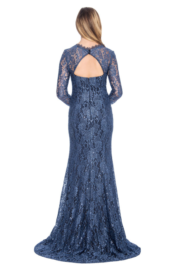 Lace long sleeve long gown - formal evening dress - mother of bride dress