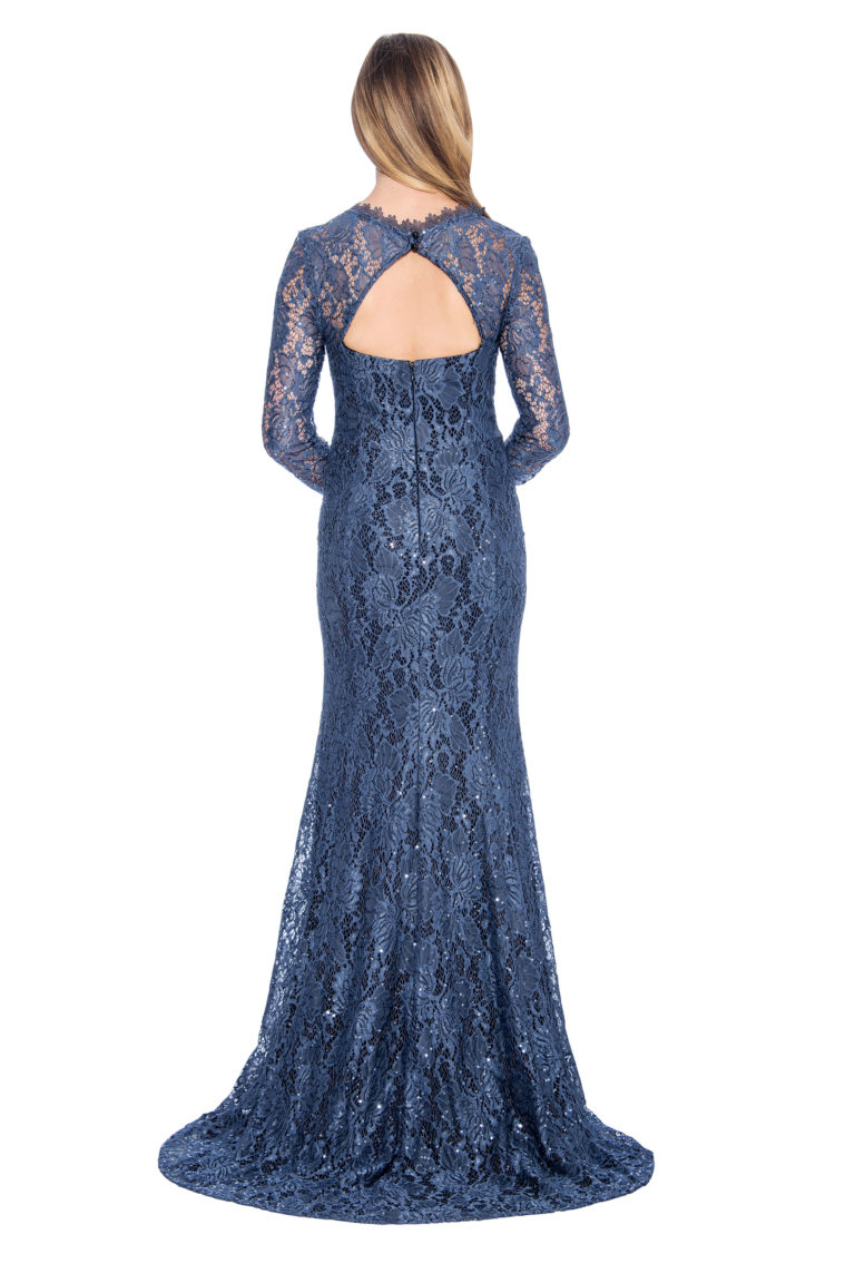 Lace long sleeve long gown - formal evening dress - mother of bride dress