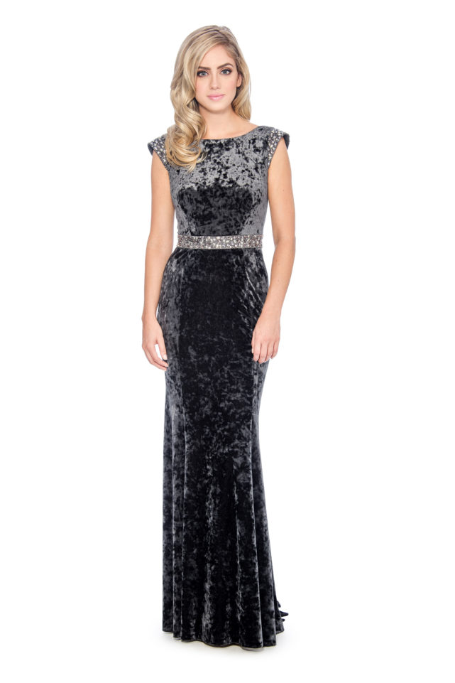 Cowl back velvet long gown-formal evening dress - mother of bride dress
