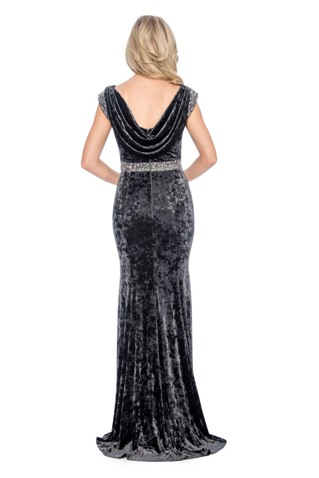Cowl back velvet long gown - formal evening dress - mother of bride dress