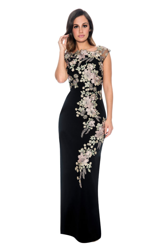 Floral embroidery long gown - bridesmaid dress - formal evening dress - mother of bride dress-