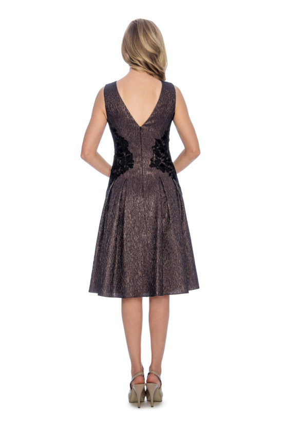 A line, lace applique, metallic, short dress