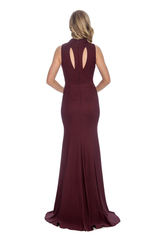 High neck, cowl neck, long dress