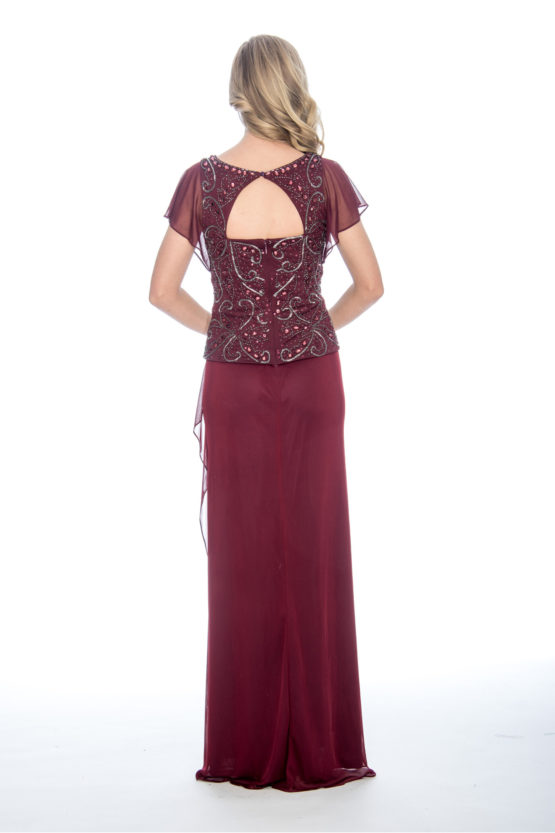 faux two-fer, beaded top, long dress