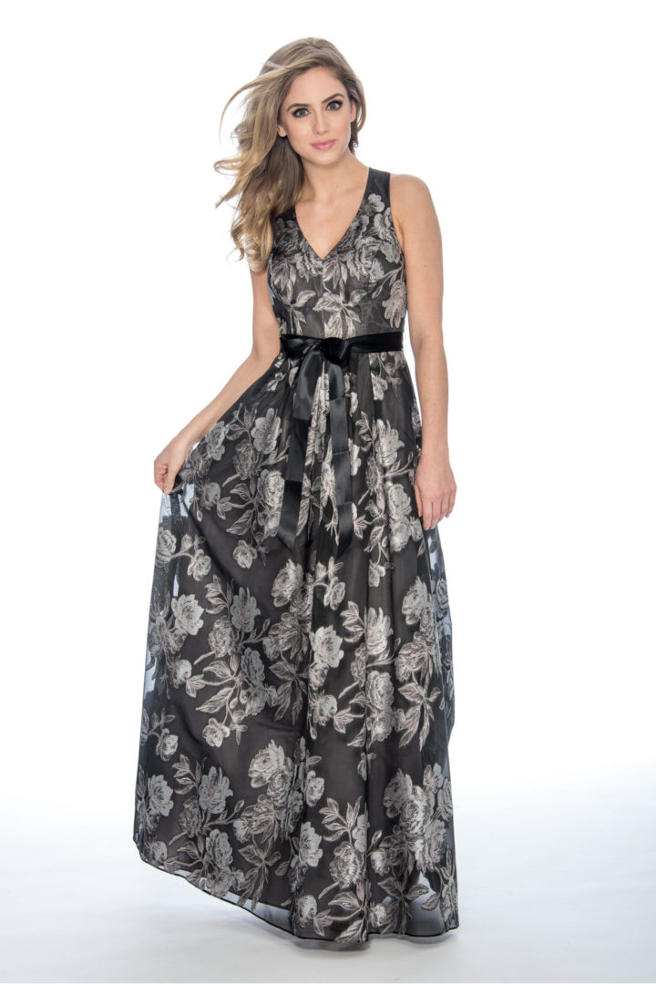 V neck, print, ballgown, long dress