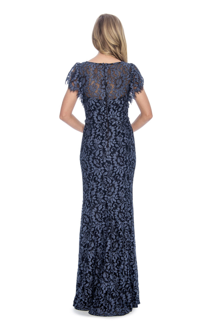 Lace, flutter sleeve, slit, long dress