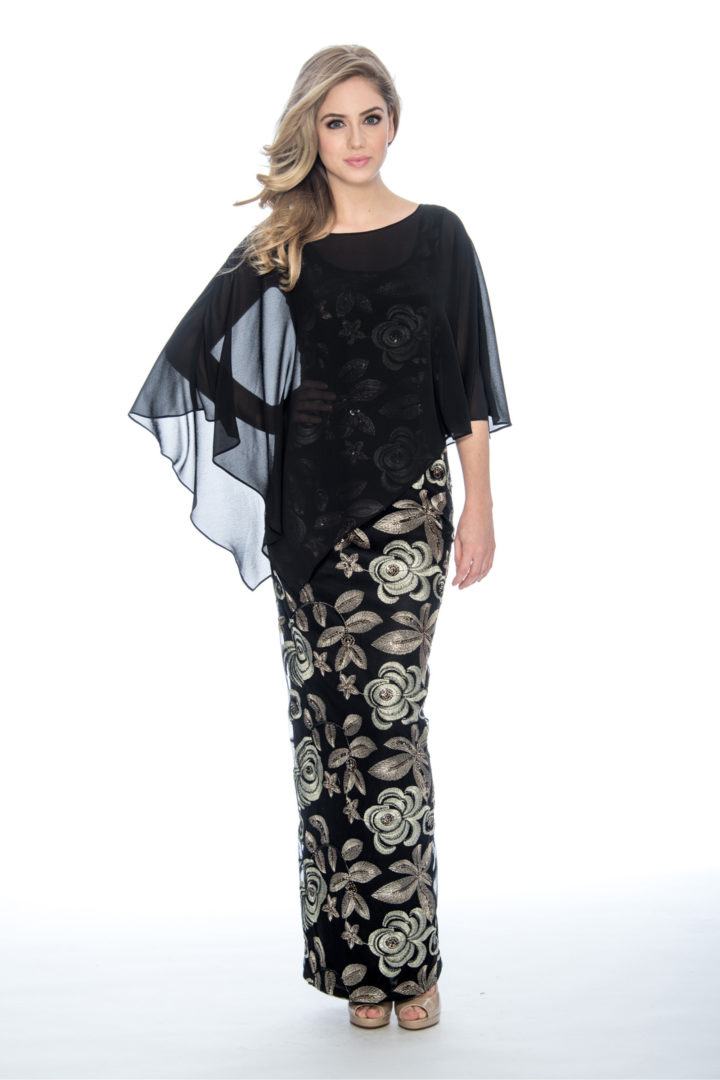 Cape overlay, long dress
