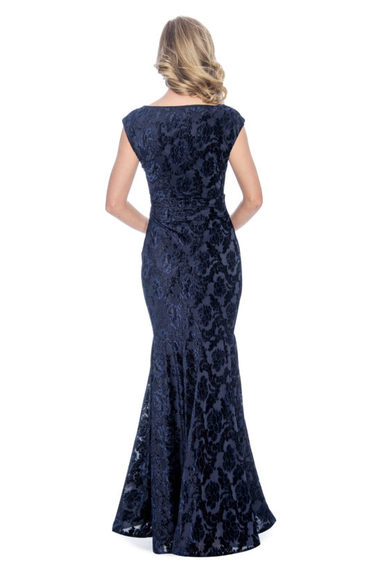 Cowl neck, velvet burn out, long dress