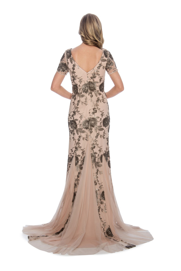 Cowl neck, sequin, long dress