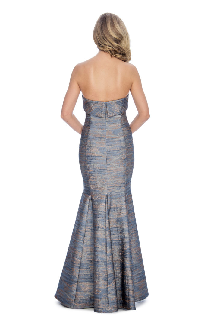 Strapless, brocade print, long dress
