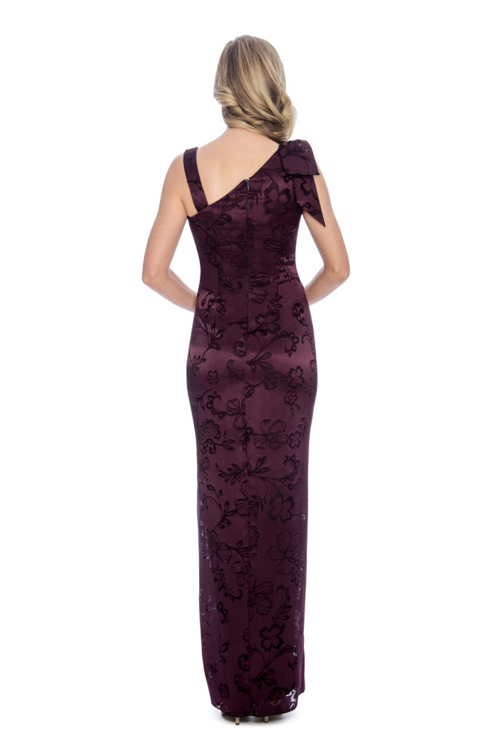 print, bow detail, long dress