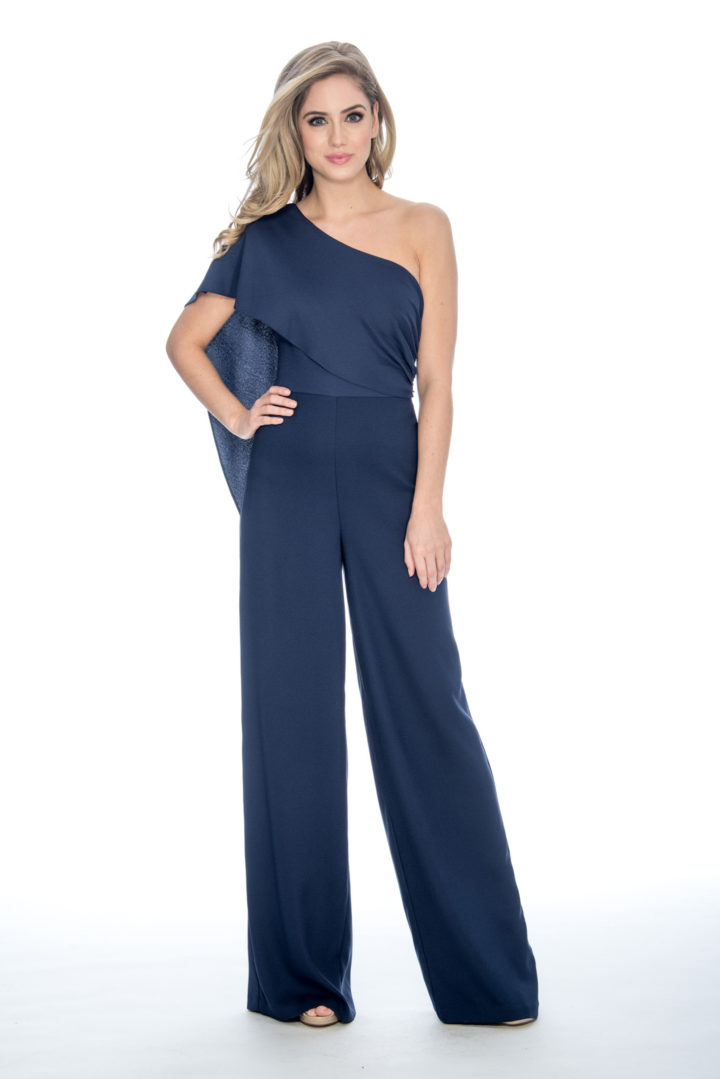 One shoulder, cape, jumpsuit