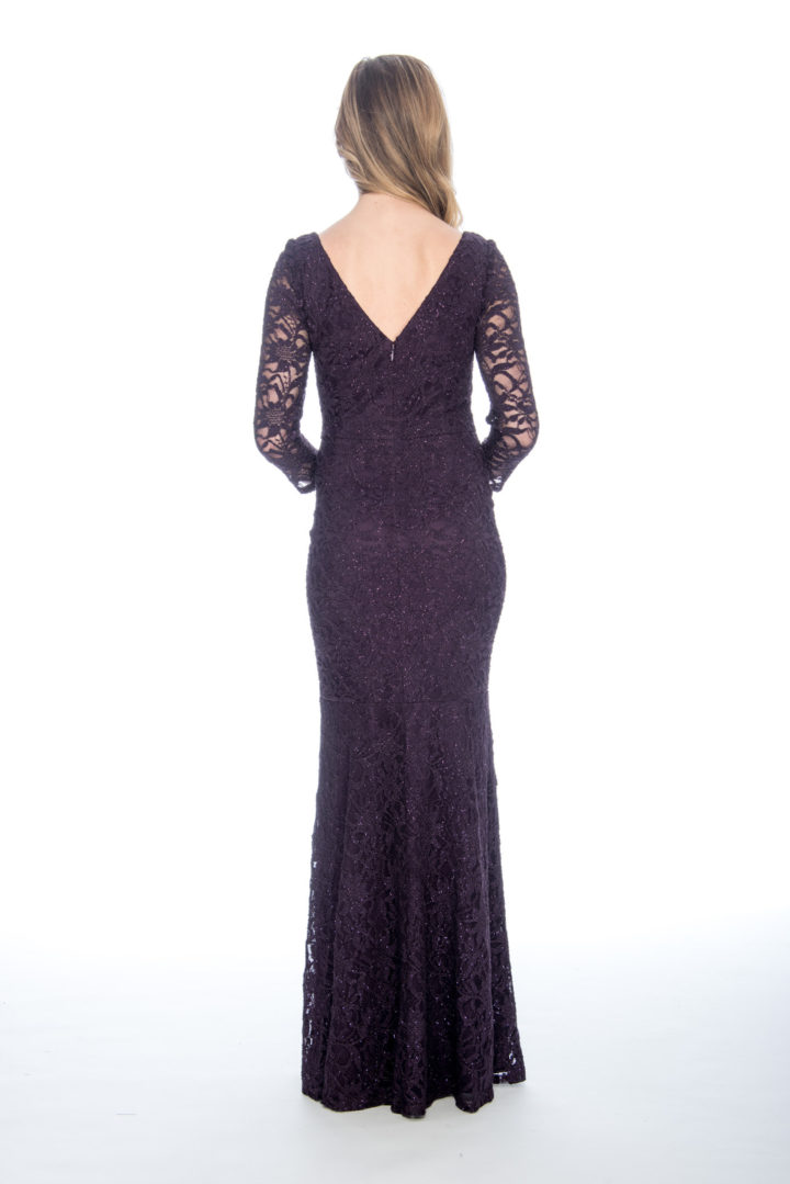 Asymmetrical neckline , long dress