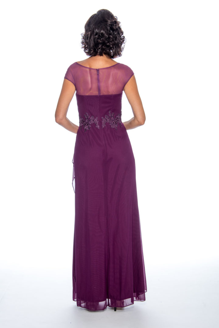 Applique top, drape skirt, long dress