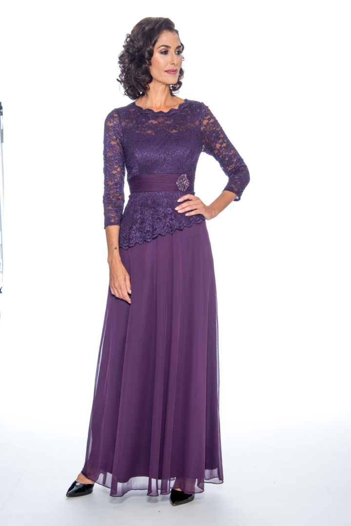 Asymmetrical peplum, long dress