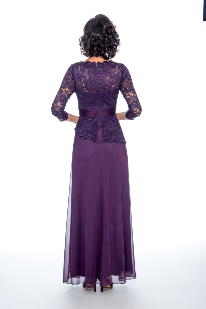 Asymmetrical peplum, long dress
