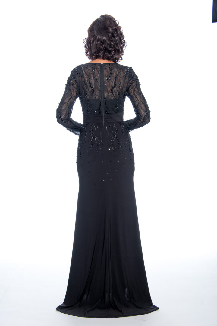 Beaded top, ruffle skirt, long dress