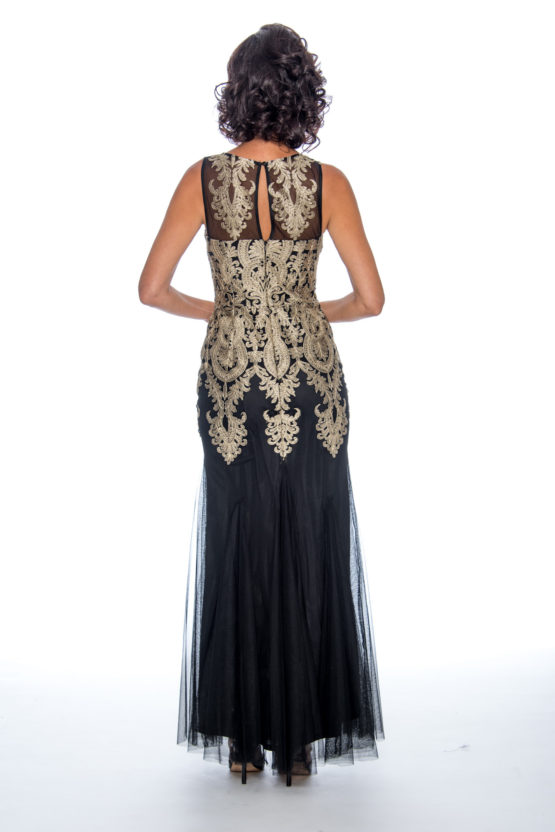 Appliqué, godet, long dress