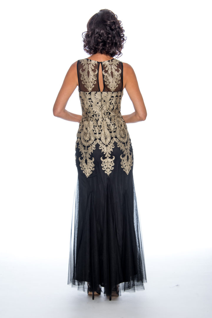Appliqué, godet, long dress