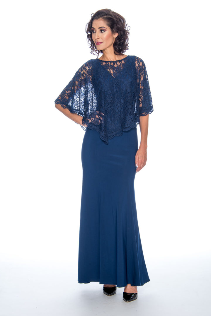 Lace cape, mermaid, long dress