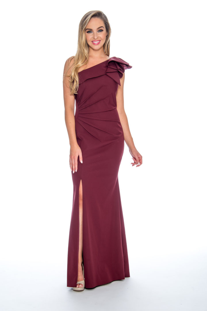 One shoulder, ruffle, long dress