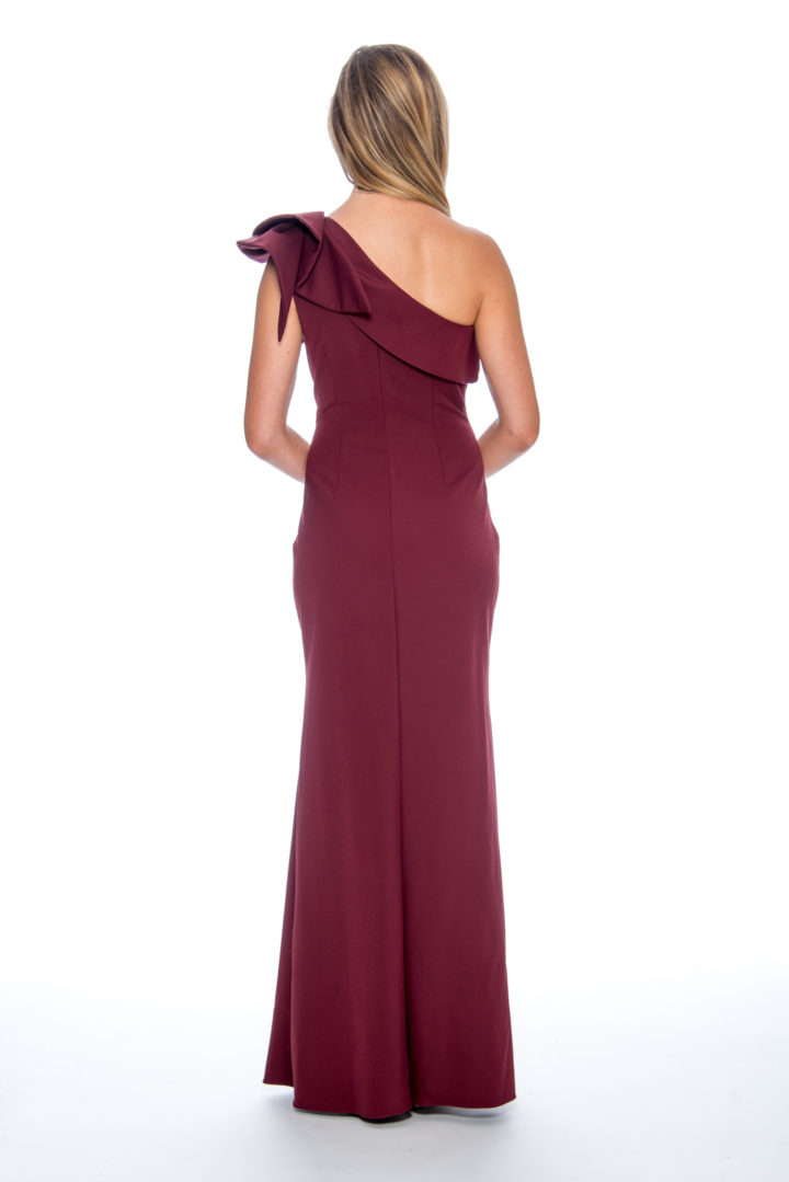 One shoulder, ruffle, long dress